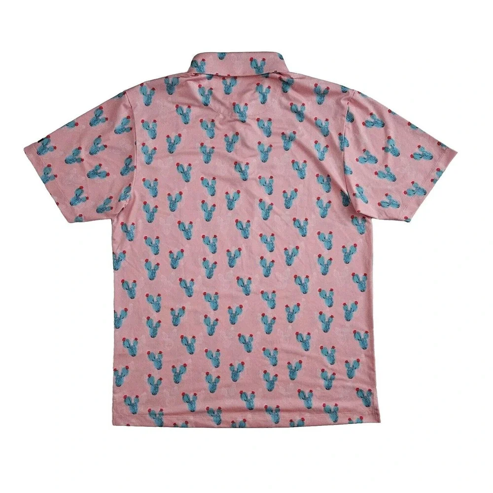 Bad Birdie (Mens Size XL) Performance Pink Cactus Cacti Golf Polo Shirt‎ Stretch - Picture 4 of 6